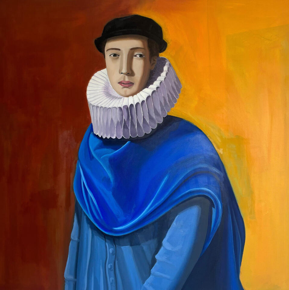 Man in Blue, Oil on canvas, 36 x 36 in.