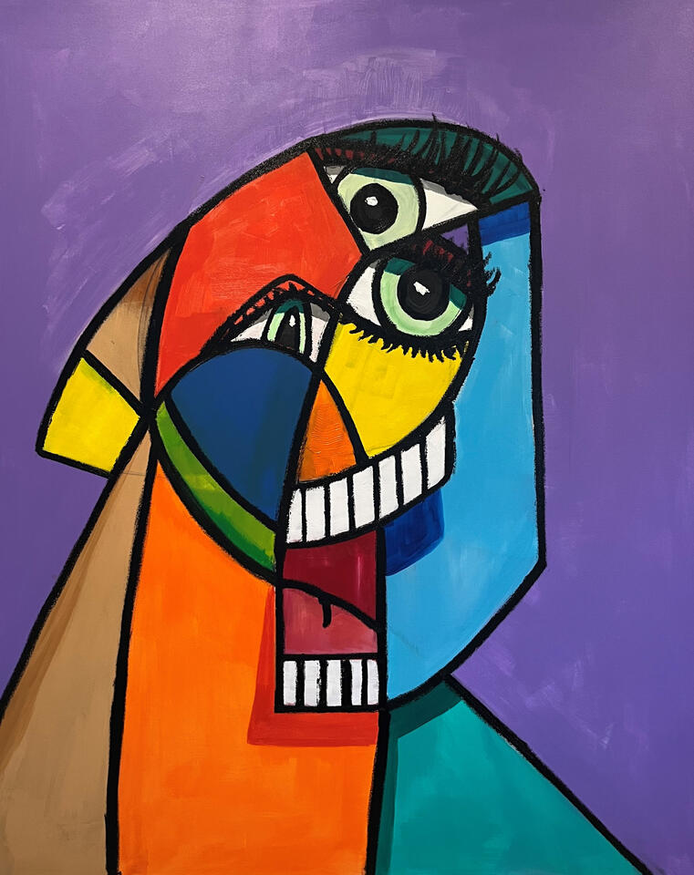 Toucan Sam, Oil, oil stick and acrylic on canvas, 48 x 60 in.