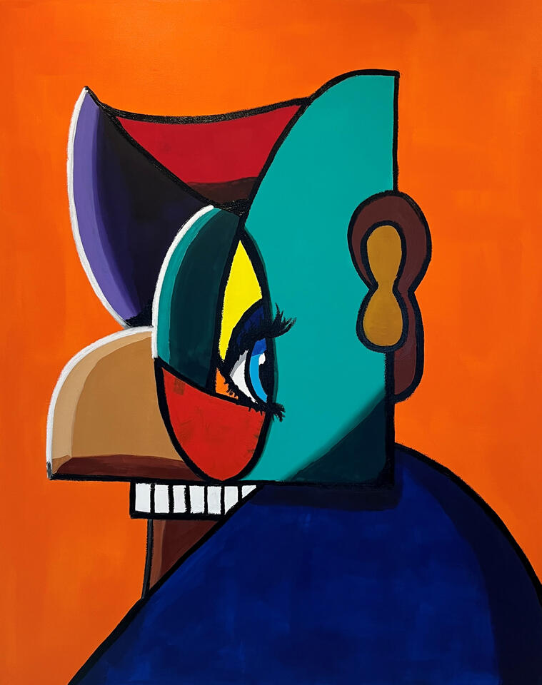 Nesquik Bunny, Oil, oil stick and acrylic on canvas, 48 x 60 in.