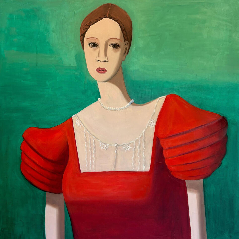 Lady in Red, Oil on canvas, 36 x 36 in.